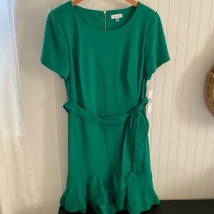 Calvin Klein Women’s Green Short Sleeve  Ruffle Faux Wrap Dress Plus Sz 20W $99